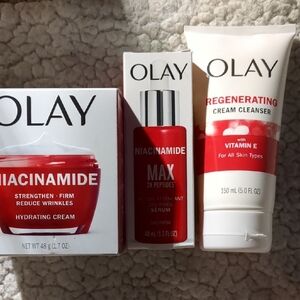 (3) OLAY NIACINAMIDE HYDRATING CREAM MAX 2X PEPTIDE SERUM & CREAM CLEANSER
